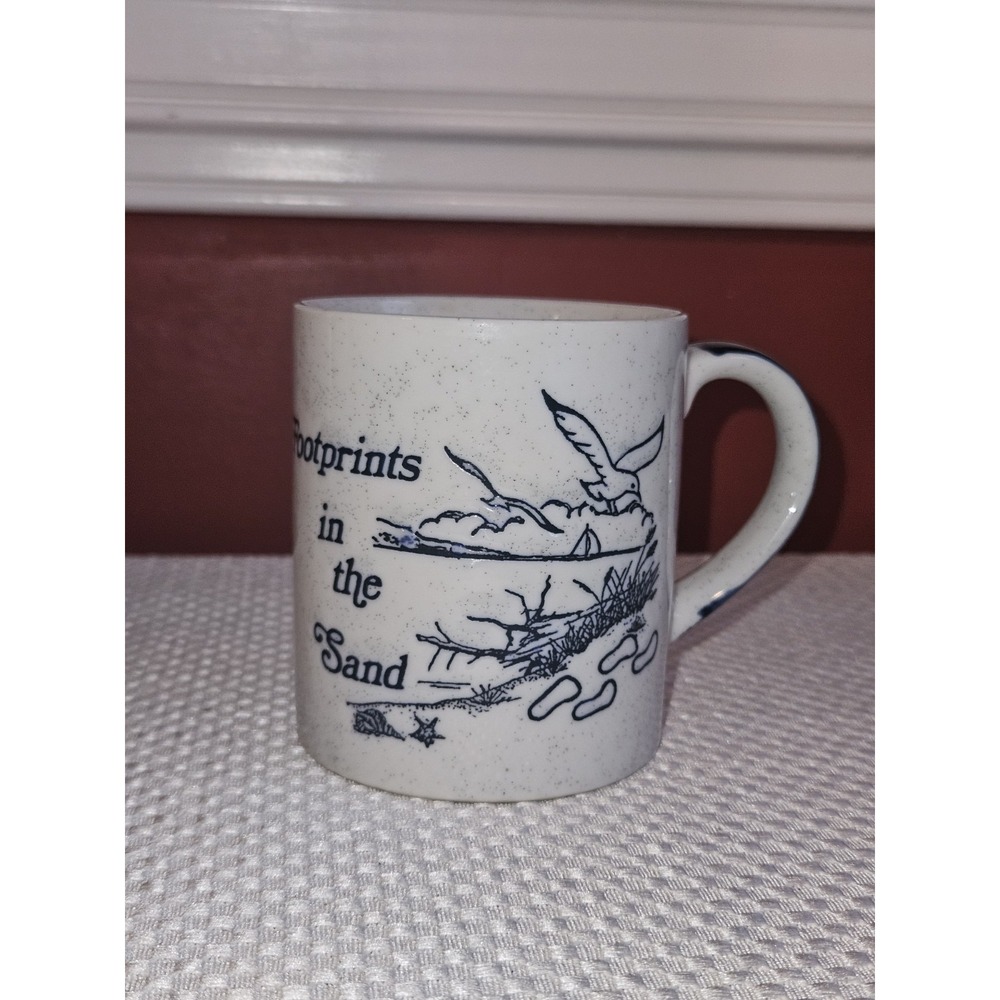 Footprints In The Sand Inspirational Coffee Tea Mug Cup Religious Sea Gulls Surf